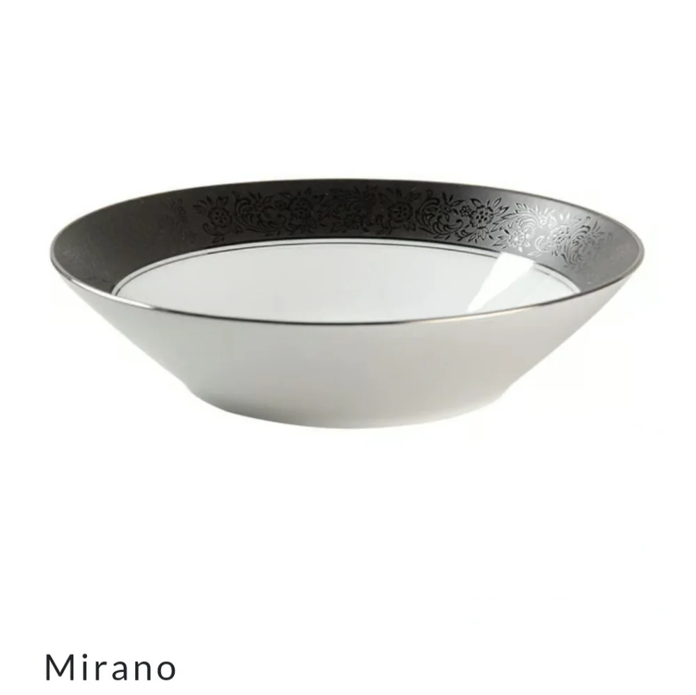 Noritake Mirano Japan Coupe Soup Bowl Dish Pattern 6878 White Black Platinum